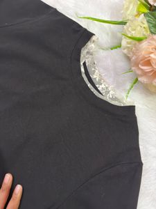 Chic Black T-Shirt with Lace Trim Top