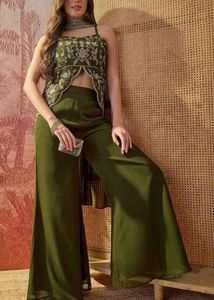 Sangria Embroidered Olive Green Kurta Set