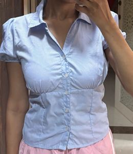 Blue Striped Button-Up Top 👚