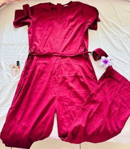 maroon jumpsuit