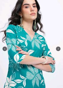 Teal Floral Print Kurta
