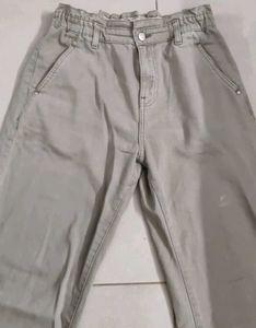 Stylish Light Grey Paperbag Waist Pants