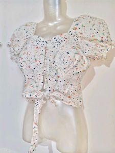 Cute Floral Tie-Front Puff Sleeve Top