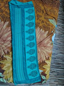 Teal Saree with Black Block Print