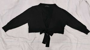 Black Tie-Front Cropped Cardigan(shrug)