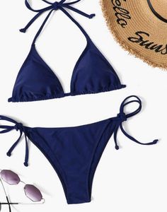 Solid Navy Blue String Bikini Set