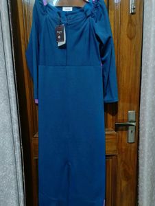 Elegant Blue Long Sleeve Wrap Dress