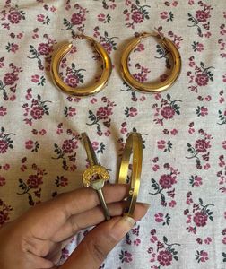 Gold Hoop Earrings & Bracelet Set