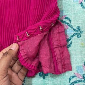pink pleated saree With Blouse