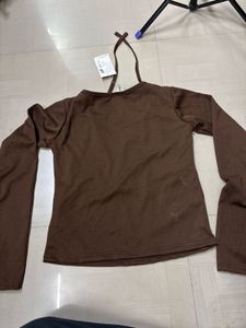Brown Long Sleeve Crop Top