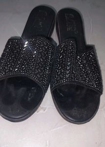 Embellished Black Slides