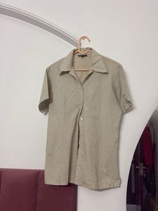 Casual Beige Button-Down Shirt