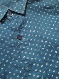 Men's Peacock Blue Printed Full Sleeve Shirt