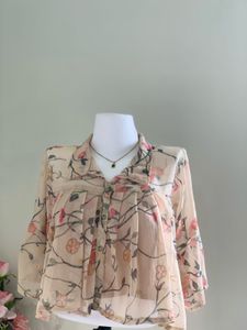 Sheer Floral Button-Up Blouse