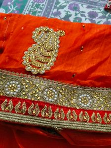 orange work saree with blouse