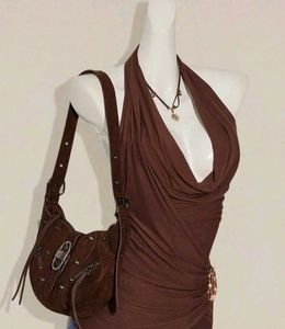 Brown Halter Neck Ruched Top