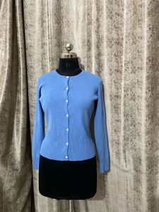 Imported Korean crew-neck blue cardigan