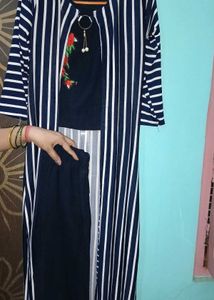 Stylish Navy Blue Striped Kurta Set