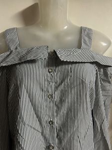 Striped Off-Shoulder Ruffle Sleeve Top