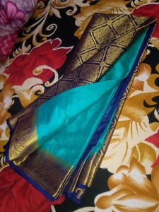 Elegant Teal & Gold Brocade Saree