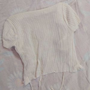 Cute White Ruffle Knit Cardigan