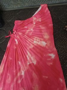 Pink Floral Pleated Gown