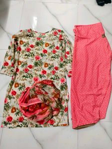 Floral Print Kurta Set with Dupatta