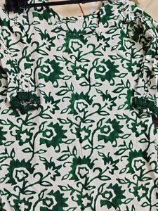 Elegant cream and Green Floral Print pure cotton K