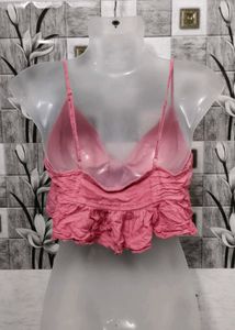 Pink Tie-Front Crop Top