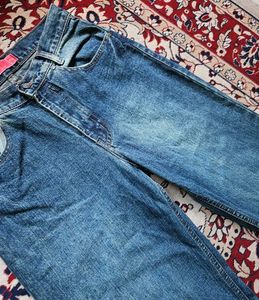 Outlaw denim wash straight wide jeans