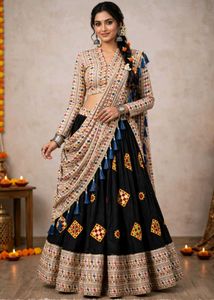 Black Gamthi Work Navratri Chaniya Choli with Mult