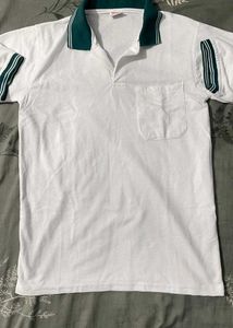 Men's White Polo T-Shirt with Green Accents