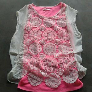 Chic Crochet Overlay Pink Tank Top