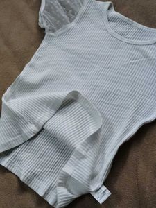White Ribbed Top with Puff Sleeves