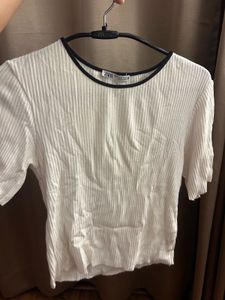 Zara ribbed White Top with Black Trim