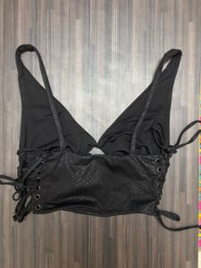 Bershka Black Snake Print Lace-Up Top
