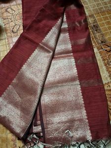 Elegant Maroon Silk Saree with Silver Border
