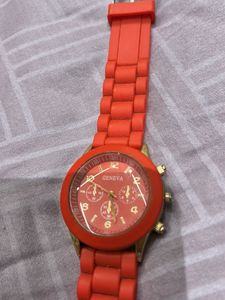 Vibrant Red Silicone Strap Watch