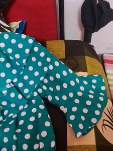 Chic Teal Polka Dot Off-Shoulder Top