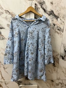 Light Blue Floral Print Tunic Top