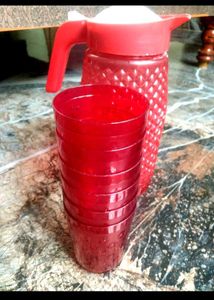 Red Pitcher and Glasses Set