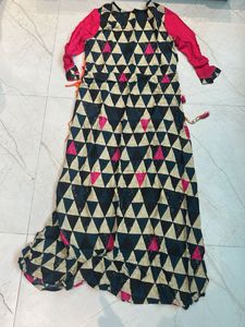 Vibrant Pink Kurta Set with Geometric Print Skirt