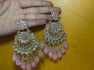 Elegant Pink Stone Earrings and mangtika