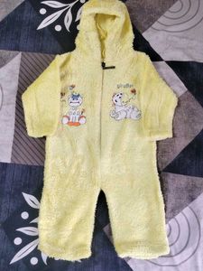 Adorable Yellow Fuzzy Baby Jumpsuit with Cartoon P
