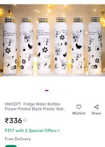 Floral Printed Black Water Bottle