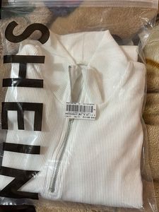 White Long Sleeve Zipper Top