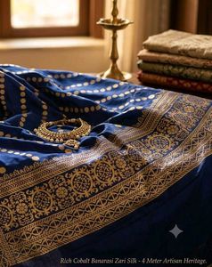 Stunning Cobalt Blue Banarasi Silk Saree