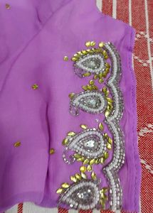 Beautiful Lavender Embroidered Saree with blouse
