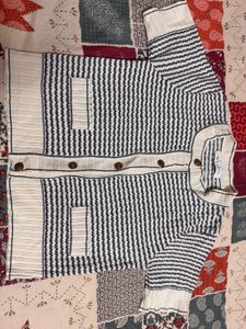 Striped Button-Up Knit Cardigan