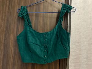 Emerald Green Button-Up Crop Top